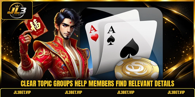 Clear topic groups help members find relevant details Clear topic groups help members find relevant details